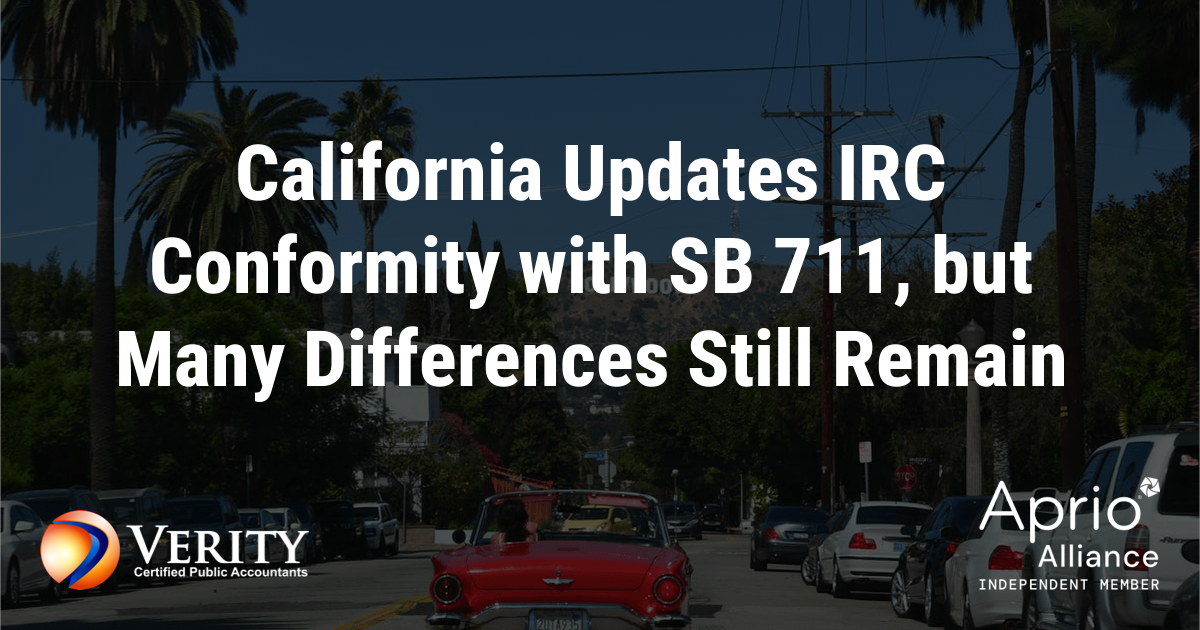 IRC Conformity with SB 711: A Complete Overview - Verity CPAs